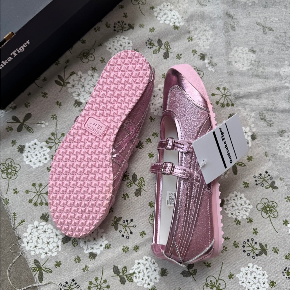 Onitsuka Tiger Double-Buckle Metallic Pink Mary Jane Ballet Flats - Picture 7 of 8